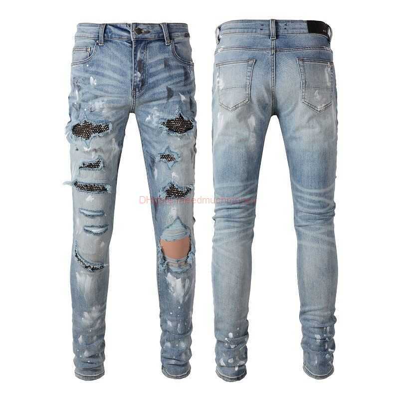 

Designer Clothing Amires Jeans Denim Pants 8638 Fashion Slim Stretch Jeans Mens Broken Hole Patch Pants Personalized Fashion Pants Amies Distressed Ripped Skinny M, 8666