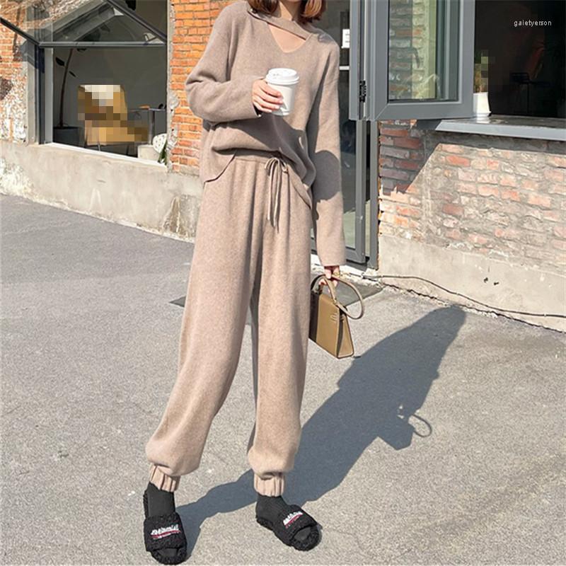 

Women's Two Piece Pants 2023 Fashion Solid Color Idle Style Simple Set Western Slimming Knitted Sweater Women's Casual Two-Piece, 2220019 picture 2