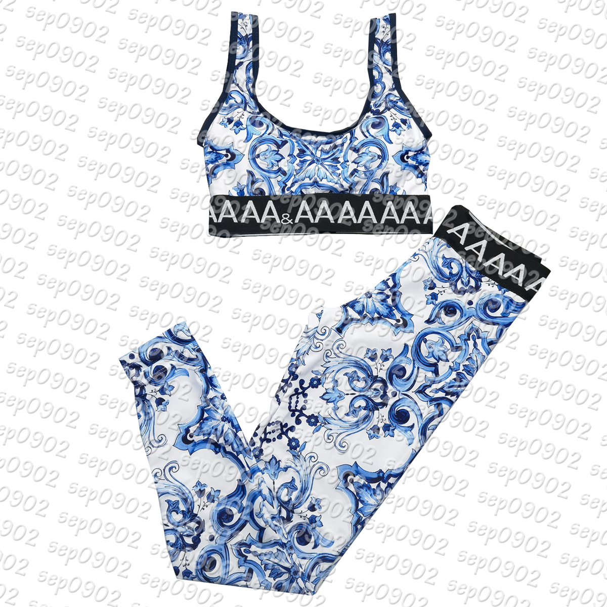 

Women Summer Yoga Outfits Short Sport Tops High Waist Yoga Leggings Two Piece Sportwear Gym Wear, Blue