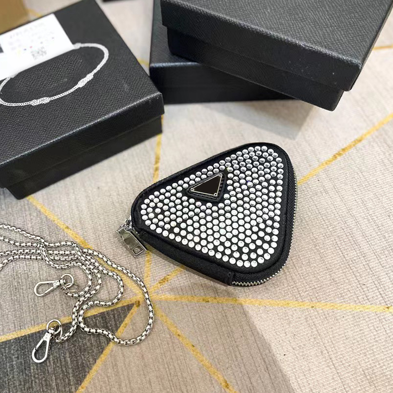 

Woman Crossbody Bags Shoulder Chain Purses Designer Crystal Triangle Bags High Quality Diamonds Mini Totes Womens Fashion New Coin Purse, Black