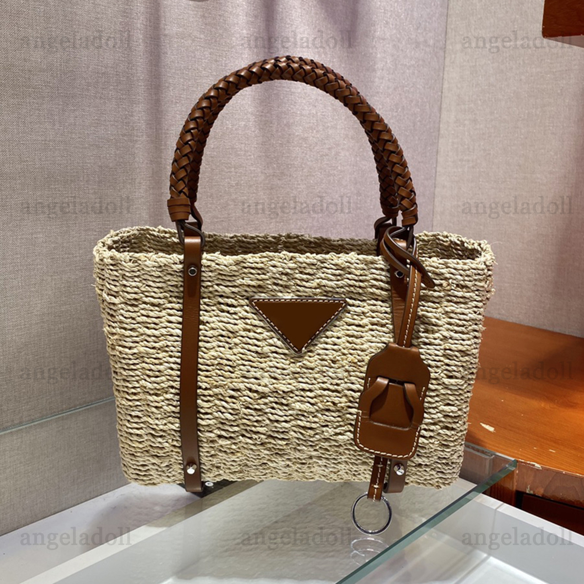 

10A Mirror Quality Designers Raffia Woven Tote Bags In Brown Medium 26cm Womens Cowhide Handle Open Handbag Luxury Shopping Bag Lady Summer Beach Purse With Box, Carton