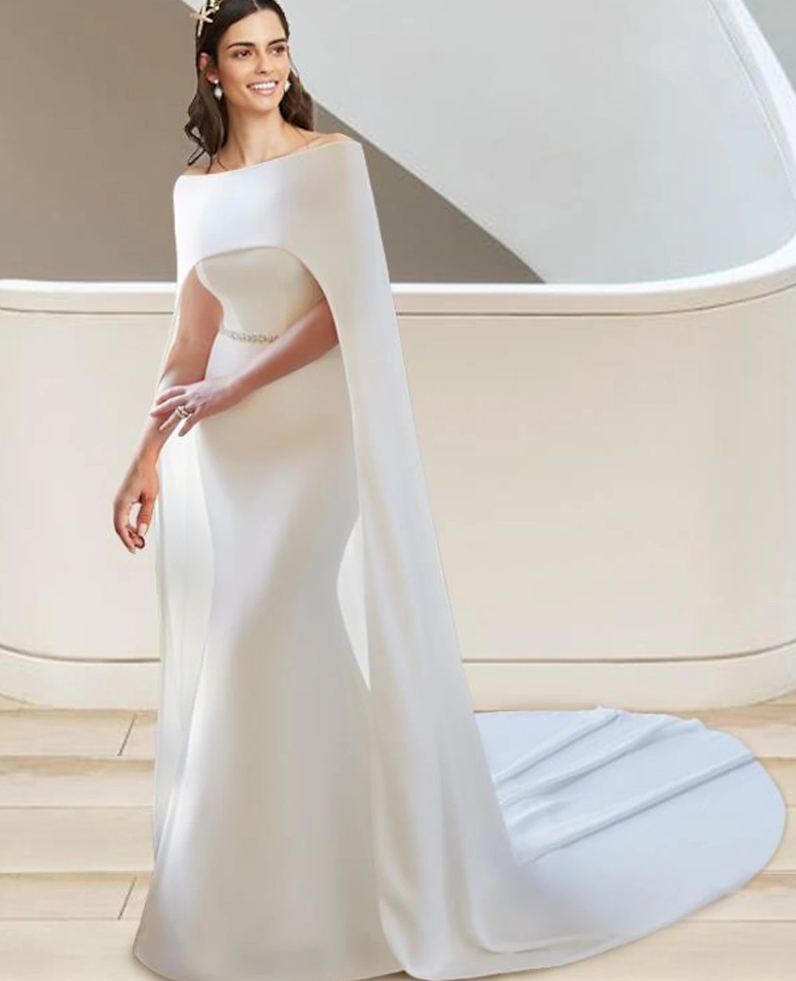 Élégant sirène robe De mariée deux pièces chérie perles ceinture Satin robes De mariée tribunal Train Vestidos De Noiva personnalisé