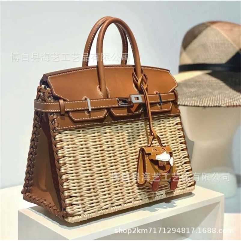 

Tote Birkin Bag h Erme 2023 Women's Rattan Portable Zc, White4