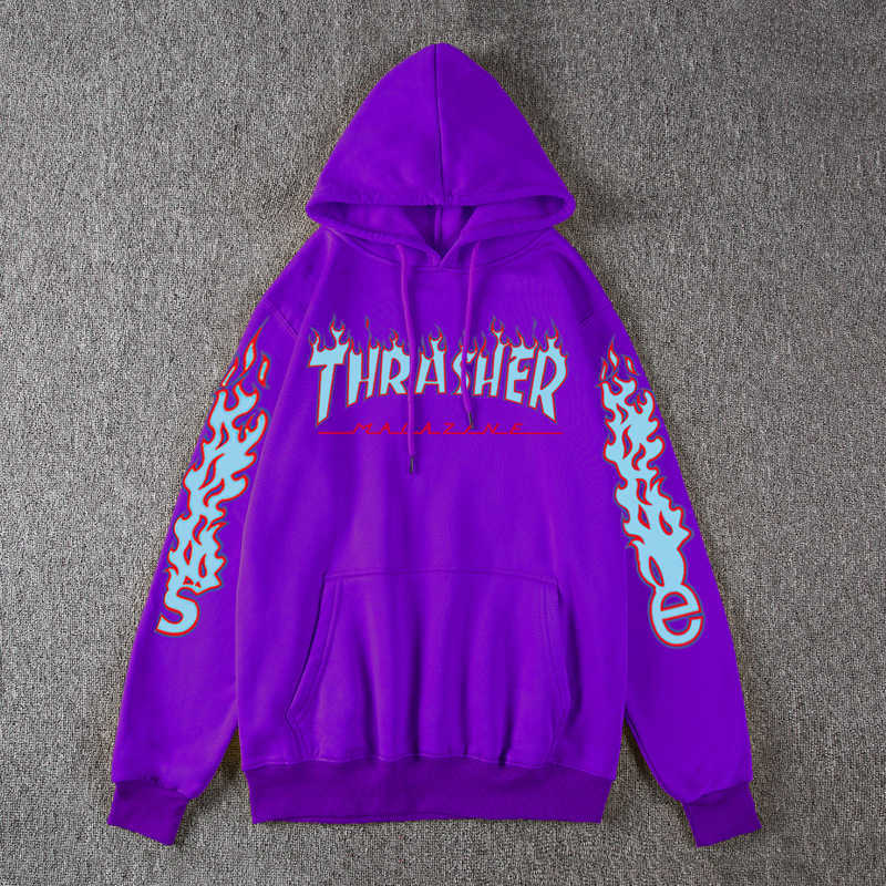 

Plush thick men's and women's thrasher flame sweater, Picture color 9