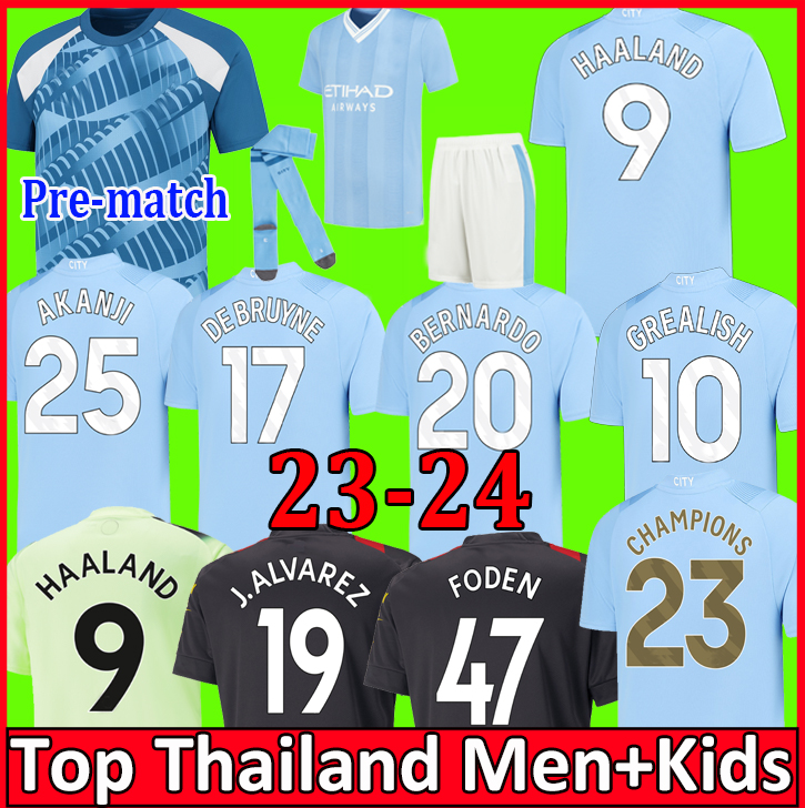 

23 24 HAALAND SOCCER JERSEYS GREALISH STERLING LEWIS Pre match MANS CITIES MAHREZ fans player version DE BRUYNE FODEN 2023 2024 football tops shirt kids kit sets, 1957 home