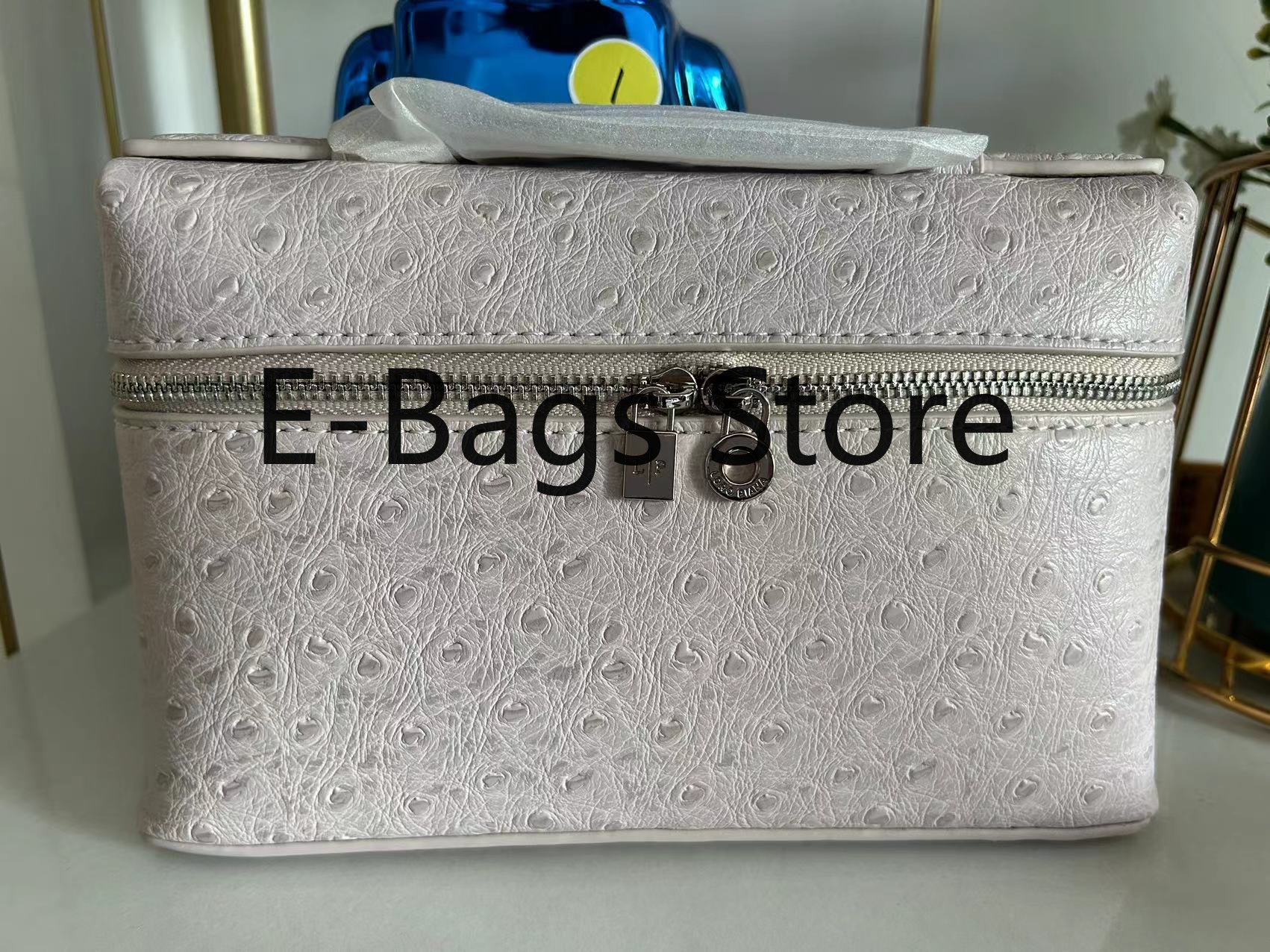 

LP19 lunch box evening bag loro PIANA Women's fashion bags lychee pattern high-end Ostrich leather handbag Simple shoulder bag, Navy