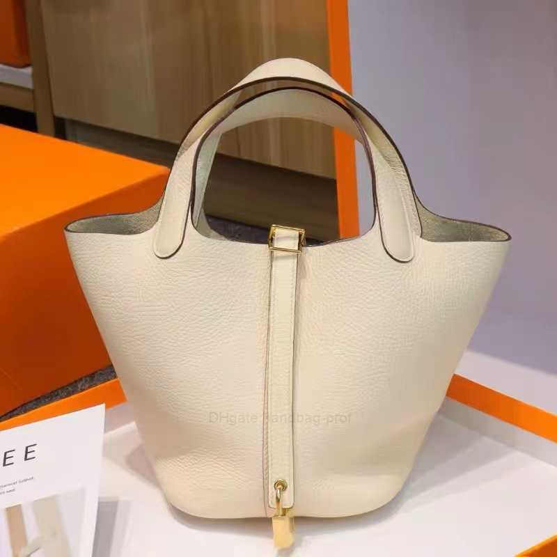 

Designer Handbag Picotin Lock Cargo h Family's New Vegetable Basket Portable Bucket Bag Women's Litchi Pattern Handmade Wax Thread Leather Handbag, Red