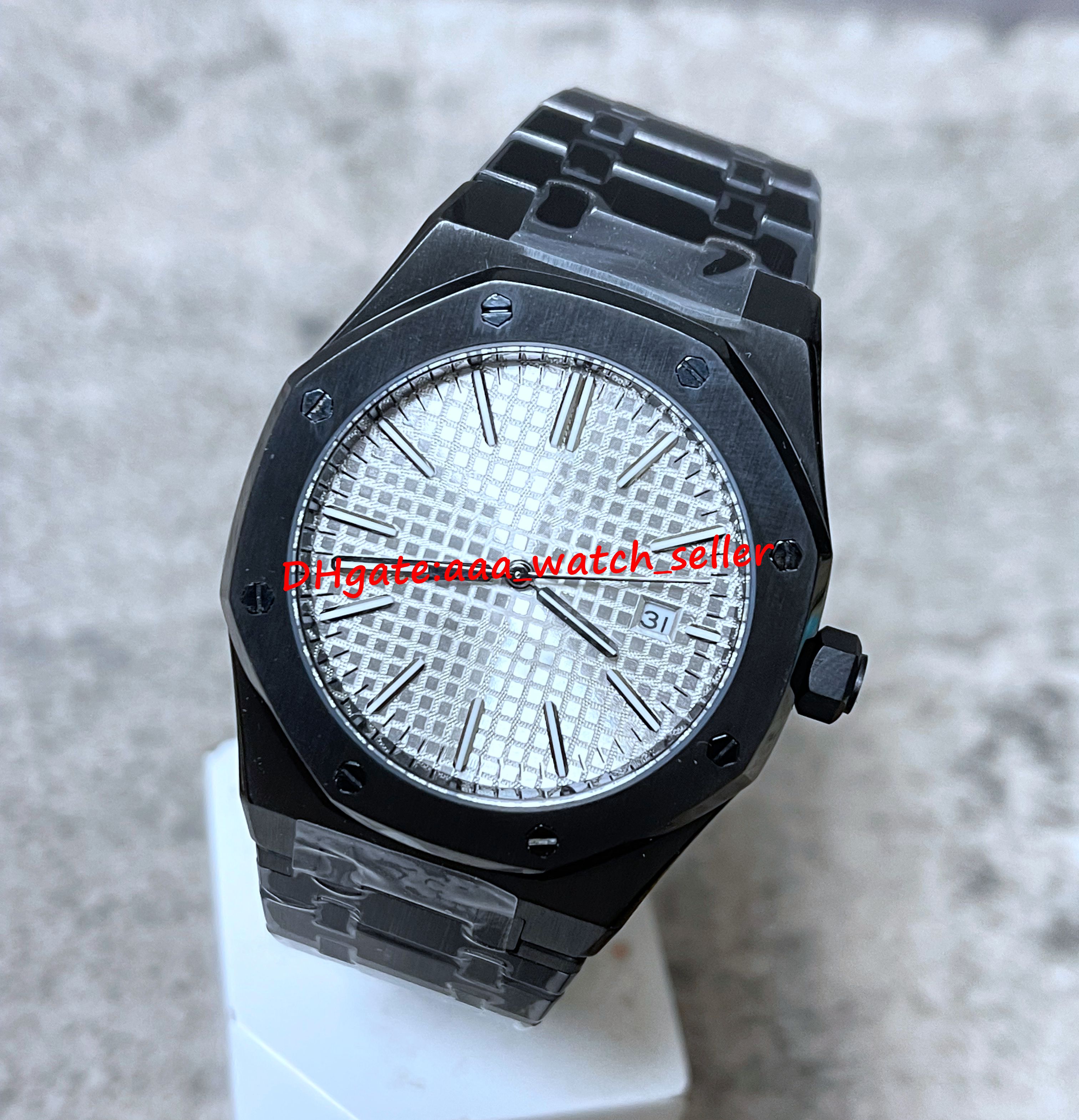 

High quality luxury mens watches 41mm 15400 15400ST 15500 white dial automatic movement full black stainless steel sapphire luminous men's sport wristwatches, P1