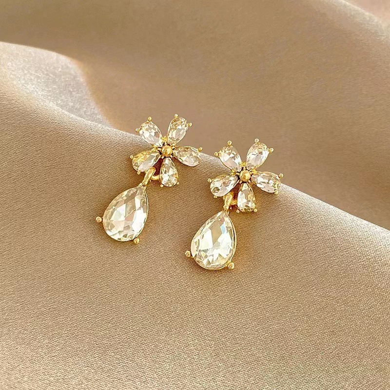 

Trendy Crystal Zircon Dangle Earrings For Women Sweet Opal Water Drop Geometric Earrings Girl Birthday Party Jewelry Gift