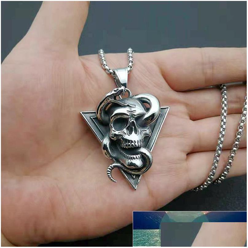 

Pendant Necklaces 316L Stainless Steel Retro Skl And Snake Punk Style Men Women Necklace Birthday Gift Factory Price Expert Dhgarden Dhgb1