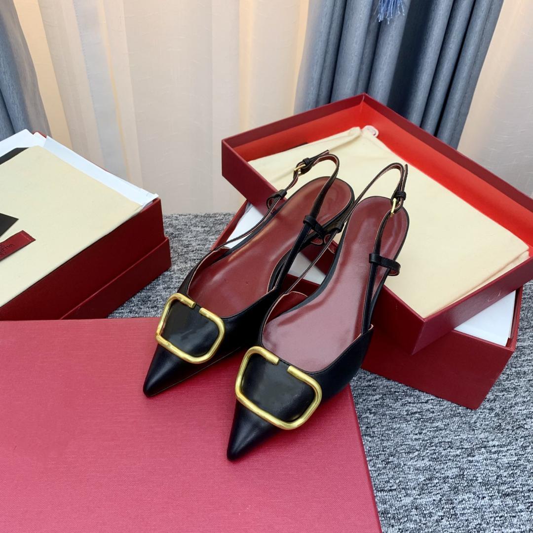 

Brand summer V designer sandals women's flat shoes leather thin flat bottom wedding banquet pointed dust bag 34-44 without box