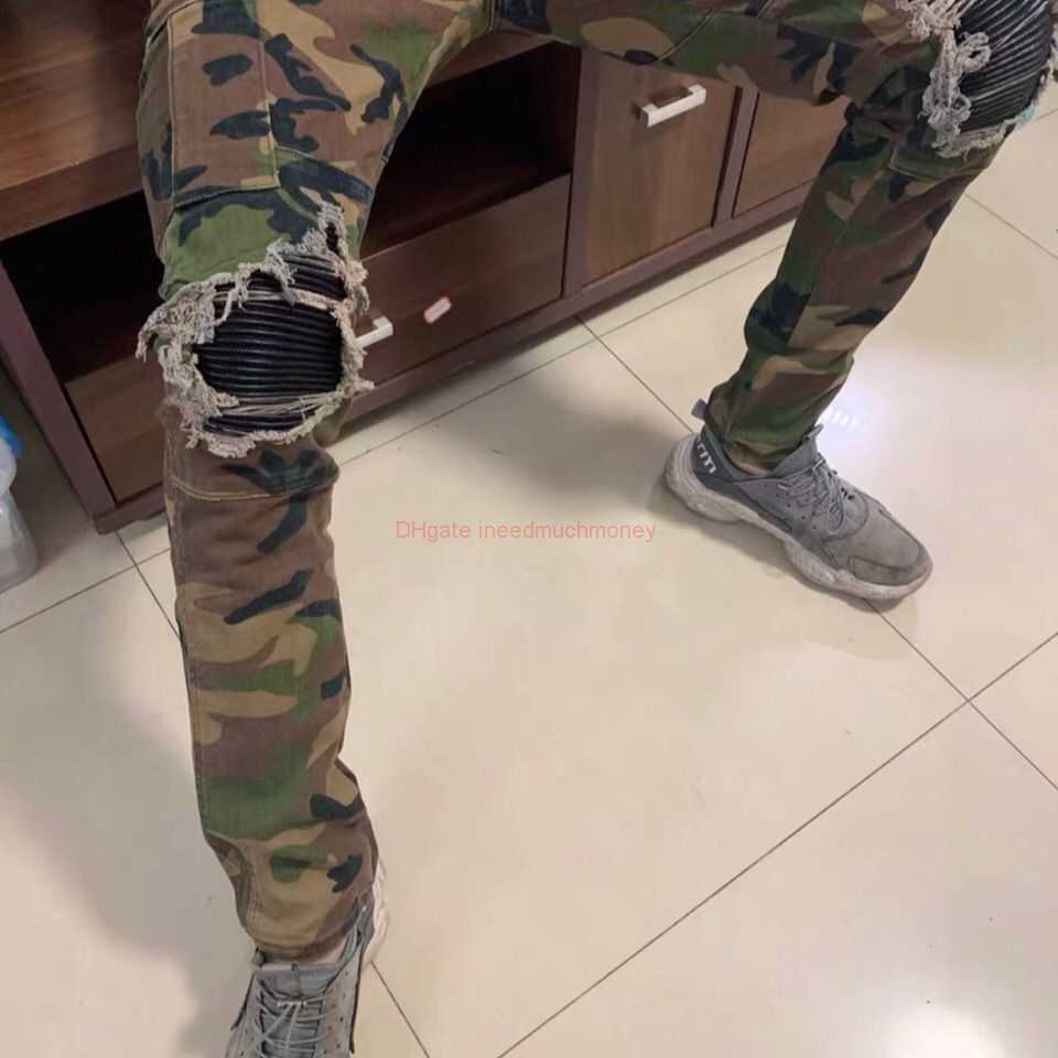 

Designer Clothing Amires Jeans Denim Pants 536 High Street Fashion Amies Perforated Patch Jeans Mens Personality Camouflage Cargo Pants Elastic Slim Leggings Dist, Army green