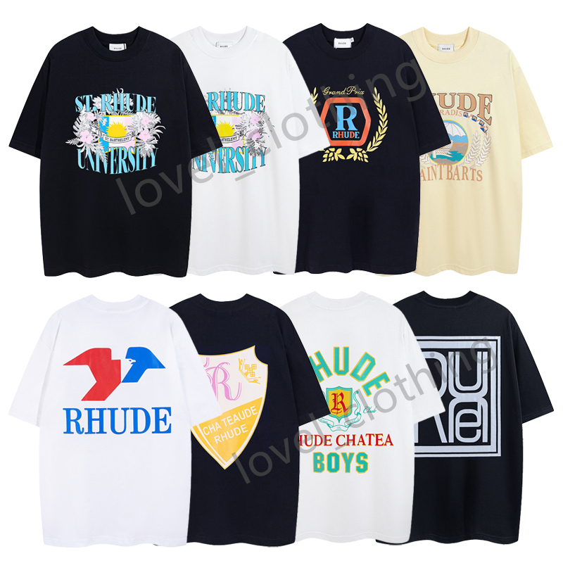 

High quality Rhude Mens women T shirts Designer Summer High Street Fashion leisure loose Cottons print Luxurys trend Couple tops Clothing Size -XL, 24