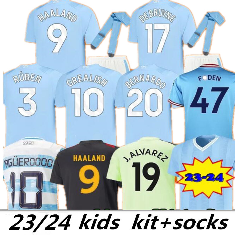 

23 24 HAALAND SOCCER JERSEYS GREALISH DE BRUYNE FODEN MANS CITIES MAHREZ PHILLIPS BERNARDO 2023 2024 J. ALVAREZ STONES football top shirt kids kit set uniforms