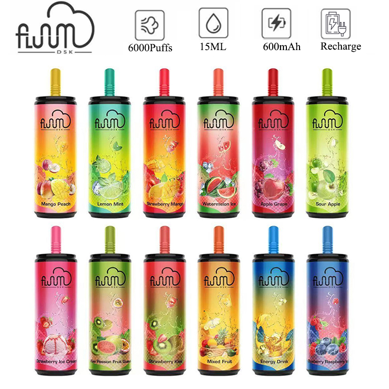 

Original Fluum Bar Disposable E cigarettes 6000 Puffs Vape Pen 15ml Pre-filled Mesh Coil Pods Cartridge 600mAh Rechargeable Vaporizer kit 0%-5%
