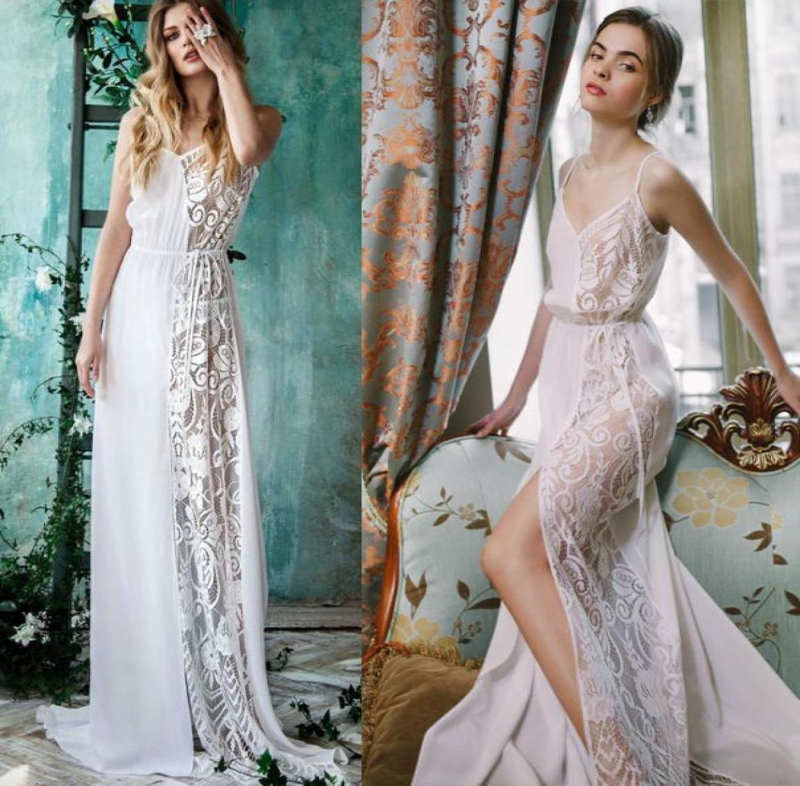 

Fashion Chiffon Sexy Nightgowns Illusion Spaghetti Bath Robe Sleepwear Lace Appliques Bridal Bride Bridesmaid Robes For Wedding8325187