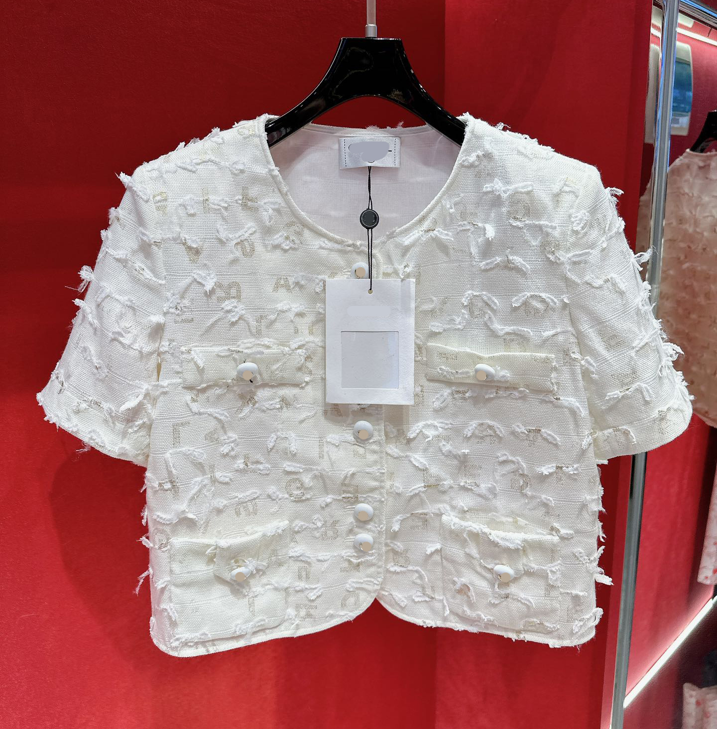 

European fashion brand gold letter printed short sleeved jacket, White