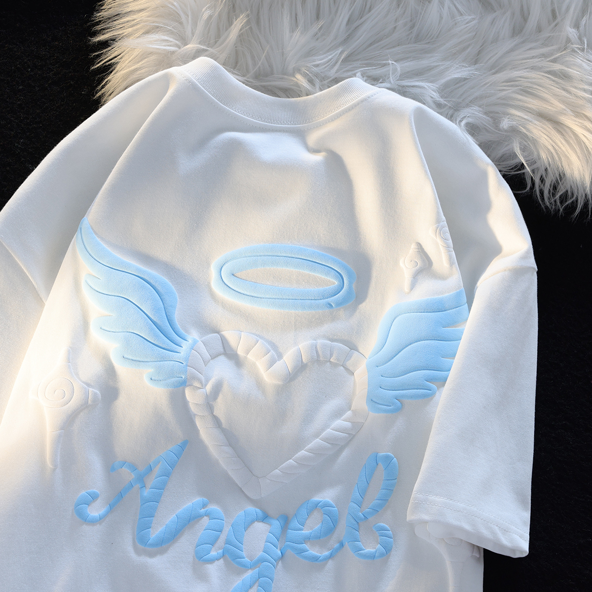 T-shirt Femme Vintage Style Coréen Mousse Amour Imprimer T-shirt Lâche Col Rond T-shirt Manches Courtes Femme Été Haut Polyvalent 230522