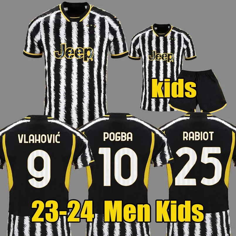 

23 24 Juventus POGBA Soccer Jerseys DI MARIA BONUCCI BREMER DANILO 2023 2024 CHIESA VLAHOVIC Juve PELLEGRINI Fans Player Version Men kids kit, 23-24 home+patch