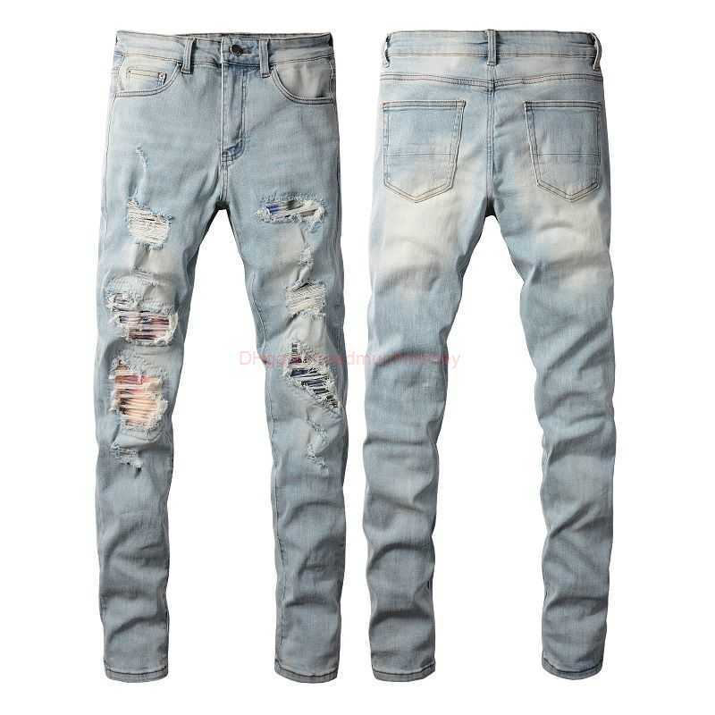 

Designer Clothing Amires Jeans Denim Pants Amies High Street Perforated Jeans with Mens Womens Patches Slim Fit Slim Fit Small Feet Long Pants Light Color Jeans Fashi, 6637