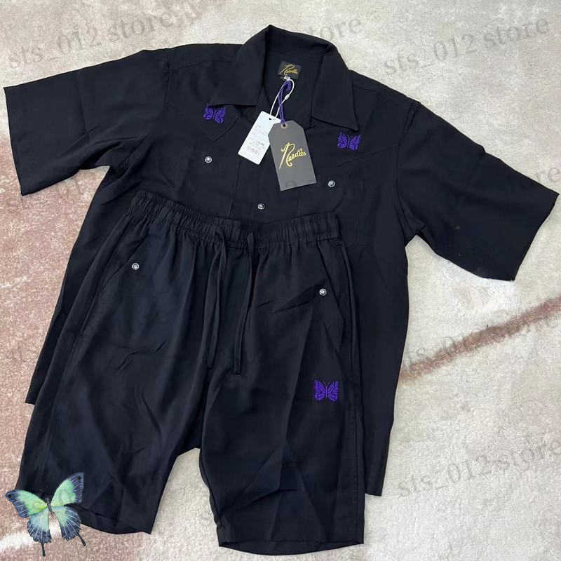 

Men's Casual Shirts Needle Butterfly Embroidery Shirt Shorts Set AWGE Short Sleeve Shirt T230523