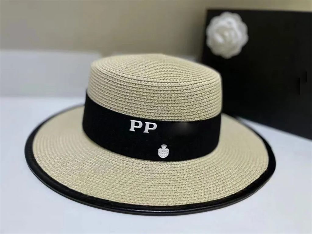 

Men's and women's large straw hat designer Beanie cap brand triangular braided straw shade hat Personalized Outdoor Flat Bottom Beach Vacation Shows Small Face, #1