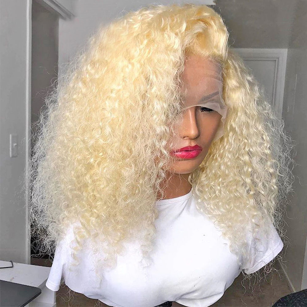 Brazilian Deep Curly 613 Blonde Wig 13x4 HD Transparent Lace Blonde Human Hair Lace Frontal Wigs For Women Synthetic Cosplay