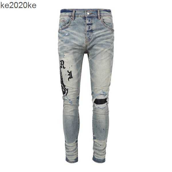 

jeans European ripped jean men embroidery quilting for trend brand vintage pant mens fold slim skinny fashion Jeans sstraight pants 02 BYM0