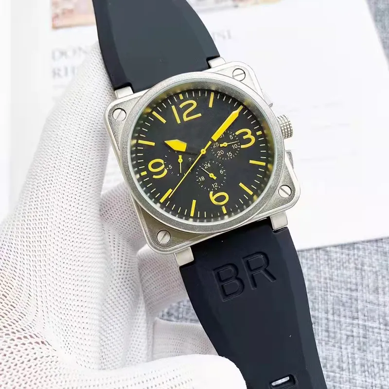 

2023 Wristwatches Men Automatic Mechanical Watch Bell Brown Leather Black Rubber Ross Wristwatches Multifunction Six Stitches vm09, 03