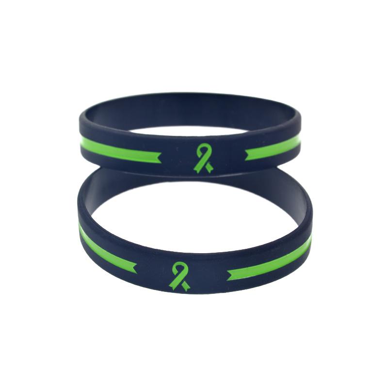 

Bangle 50PCS Green Line with Cancer Ribbon Silicone Wristband for Liver Awareness