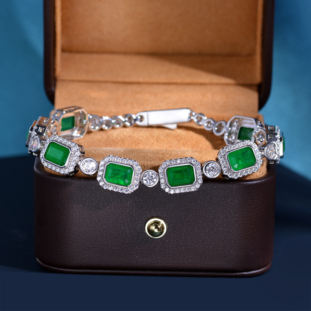 Vintage Emerald Diamond Bangle Bracelet 100% Real 925 Sterling silver Wedding Bracelets For Women Engagement Party Jewelry Gift