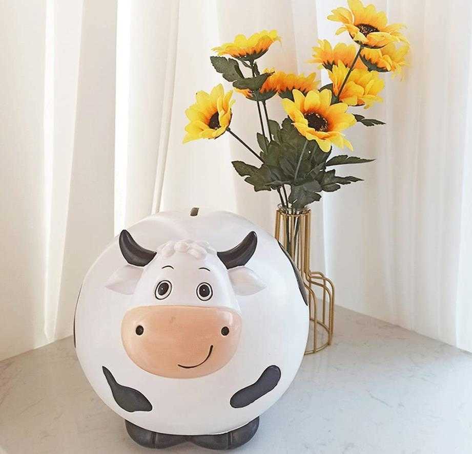 Decorative Objects Figurines Piggy Bank Coin Bank 3-Piece Set Piggy Bank Black and White Spotted Dairy Cow Coin Bank Resin Money Bank Cute Piggy-image-868235381