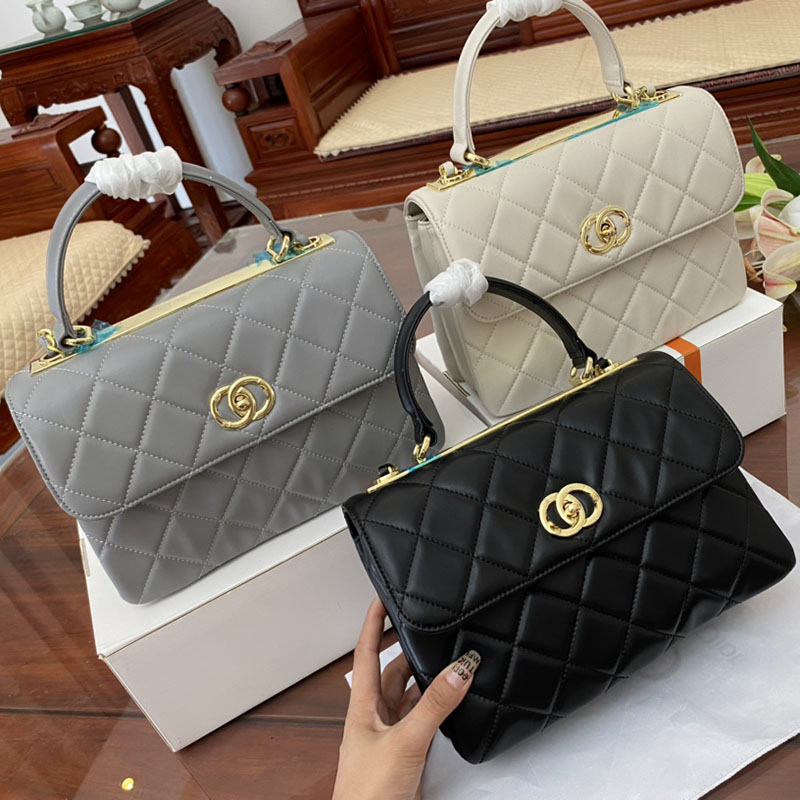 

Luxurys Exquisite Retro Designer Bag CF Handle The Tote Bag Wallet Gold Chain Matel Vintage Lambskin Crossbody White Black Gray Daily Shopping Bags Size 25X17cm, Black 20x12cm