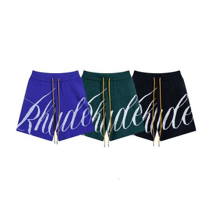 

Rhude Letter Chaopai Jacquard Knitted Woolen Casual Shorts Men' and Women' American High Street Capris, Green