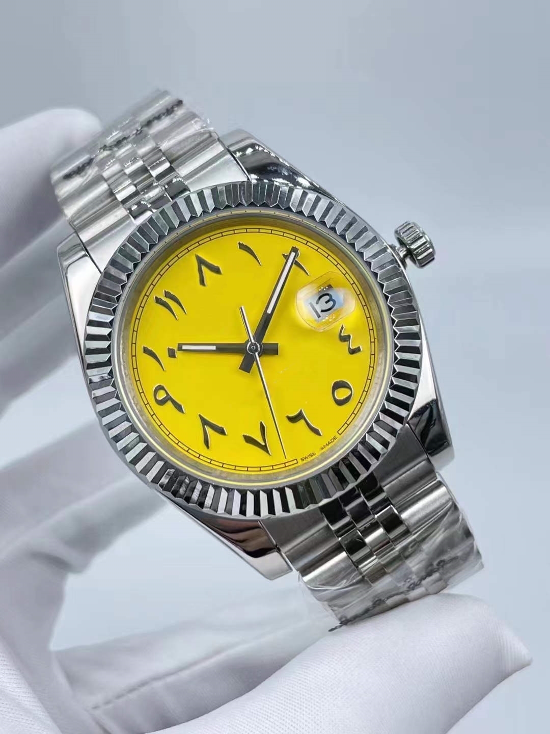 

Men's automatic mechanical watch waterproof Arabic digit date face 41mm stainless steel folding buckle men's watch, Camel