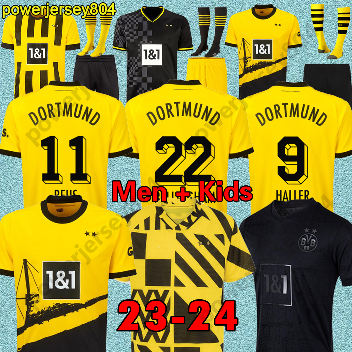 

BVB soccer jerseys 23 24 soccer jersey HALLER football shirt REUS DORTMUND NEONGELB BELLINGHAM HUMMELS BRANDT men kids kit maillot de foot black jerseys, 23 24 home player patch