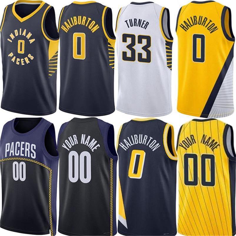 

0 Tyrese Haliburton Custom Pacer Basketball Jerseys Bennedict Mathurin Bruce Brown Obi Toppin Myles Turner Chris Duarte Buddy Hield Jarace Walker City Jersey, Color 2