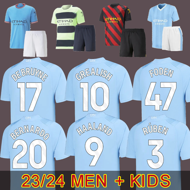 

22 23 24 HAALAND SOCCER JERSEYS GREALISH STERLING MANS CITIES MAHREZ fans DE BRUYNE FODEN 2023 2024 football tops shirt kids kit sets uniform