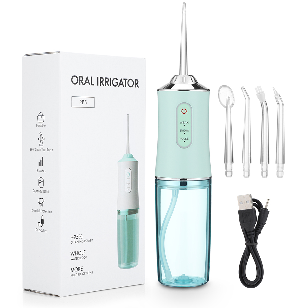 

Oral Irrigator Portable Dental Water Flosser USB Rechargeable Water Jet Floss Tooth Pick 4 Jet Tip 220ml 3 Modes Wholesale