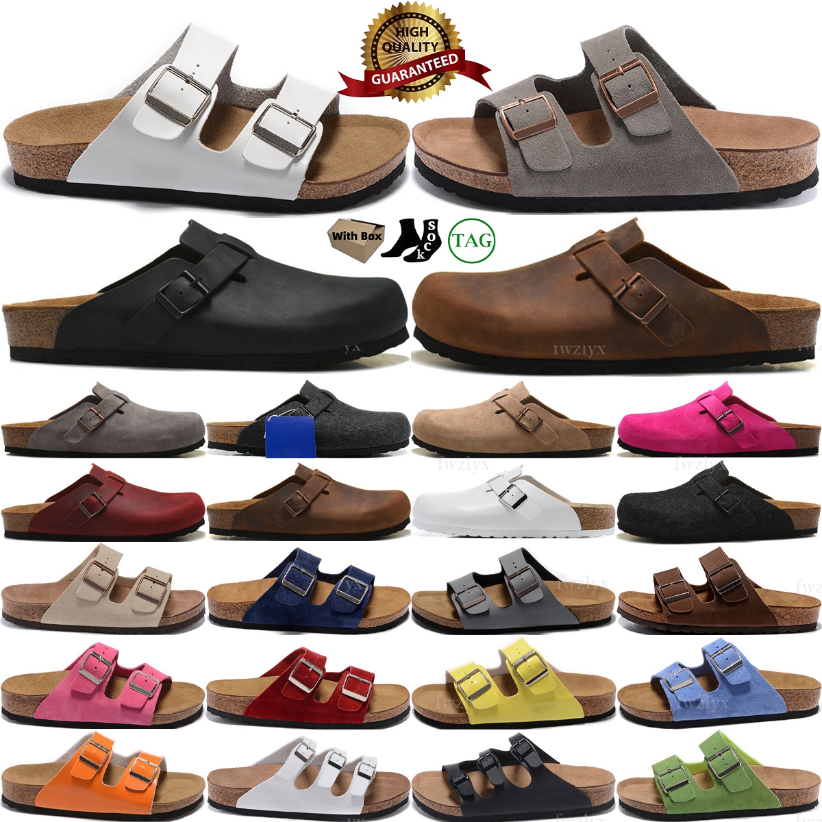 Designer Boston Clogs Sandals Slippers TOCK Bostons Clog sliders Leather Bag Head Pull Cork Womens Fisherman Loafers Slides Mens Sandal-image-868115967