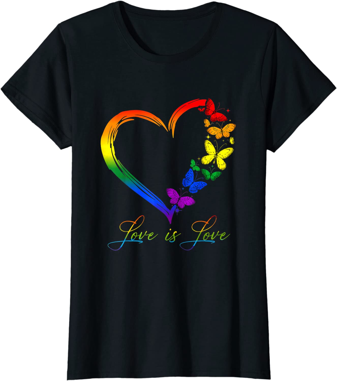 

Women' Clothing Butterfly Heart Rainbow Love Is Love LGBT Gay Lesbian Pride T-Shirt Women' T-Shirt Print