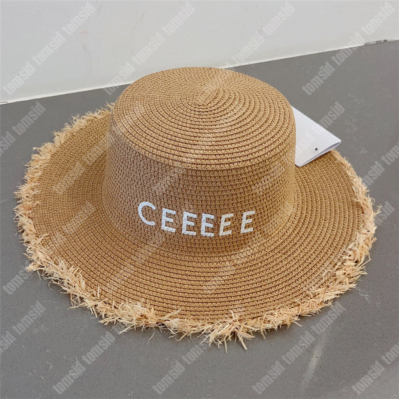 

2023 Wide Brim Straw Hats Womens Designer Beach Hat Vacation Flat Fitted Grass Braid Bucket Hat Casquette Fashion Street Sunhat Bob, Beige