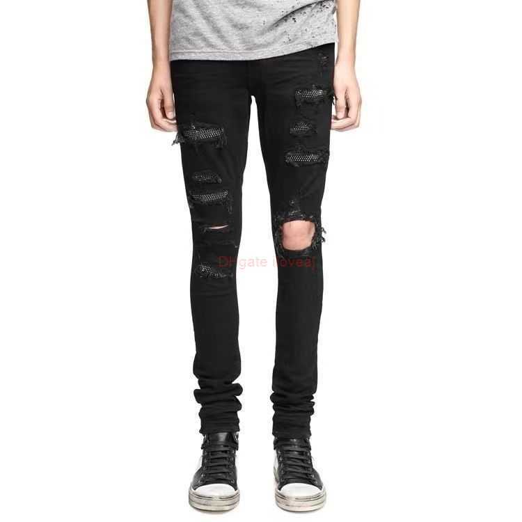 

Designer Clothing Amires Jeans Denim Pants Amies Torn Black Patch Print Washed High Street Trendy Pants Casual Slimming Jeans for Men Women Distressed Ripped Skinny