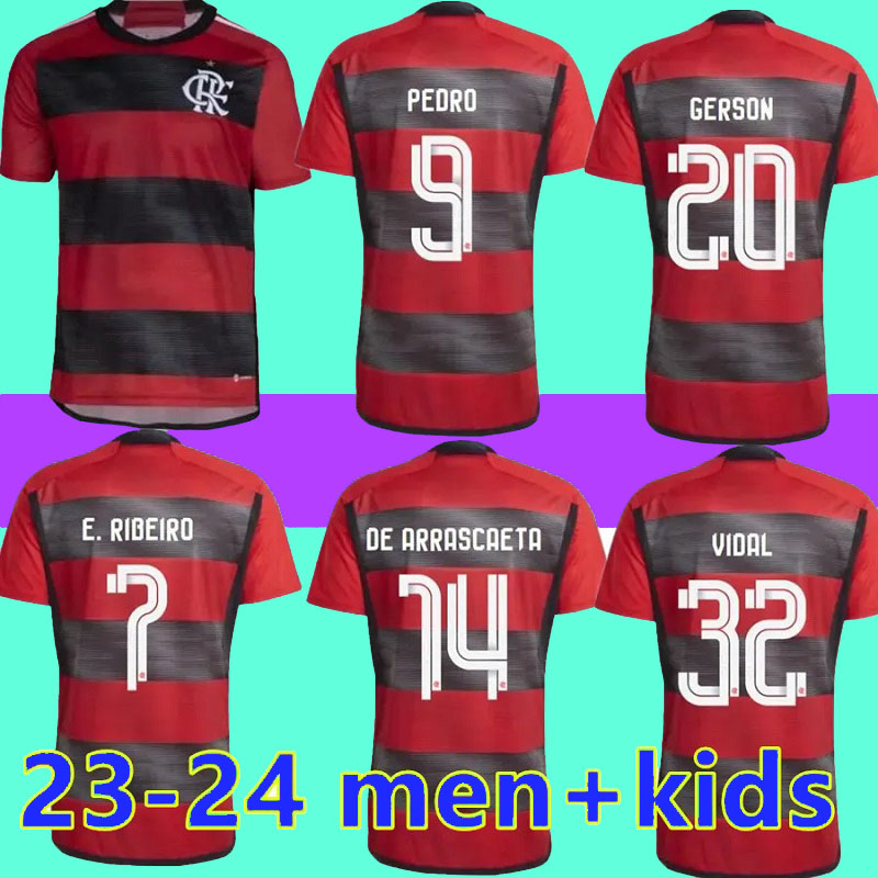 

Player Fans CR Flamengo Soccer Jerseys 2023 2024 VIDAL DE ARRASCAETA E.RIBEIRO GABI B.HENRIQUE DAVID LUIZ DIEGO PEDRO GERSON 22 23 24 home away football shirt, 23-24 home kids