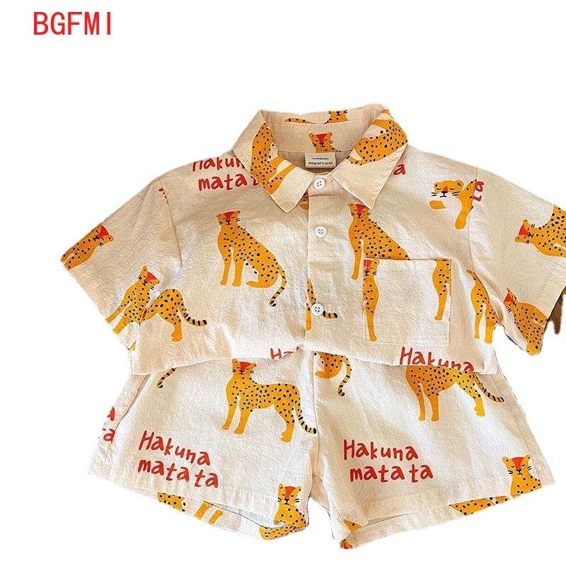 Ensembles de vêtements 15 ans été dessin animé enfants vêtements garçon coton et lin mince chemise à manches courtes Shorts 2 pièces ensemble béb
