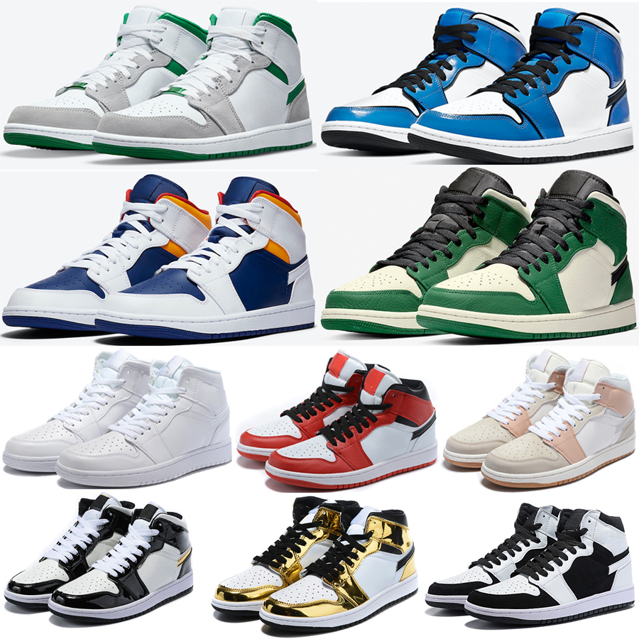 

Jumpman 1 Basketball Shoes 1s Men Women Mid GS SE Panda Chicago White Beige Black Cat Smoke Grey Bred Racer Laser Blue Trainers Flat Walking Outdoor Sports Sneakers, 43