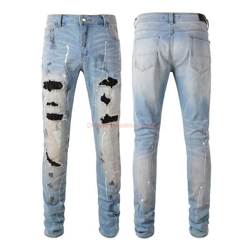 

Designer Clothing Amires Jeans Denim Pants Amies High Street Blue Jeans 6523 Broken Cat Beard Hot Diamond Graffiti Jeans Slim Fit Small Feet Pants Male Distressed Rip