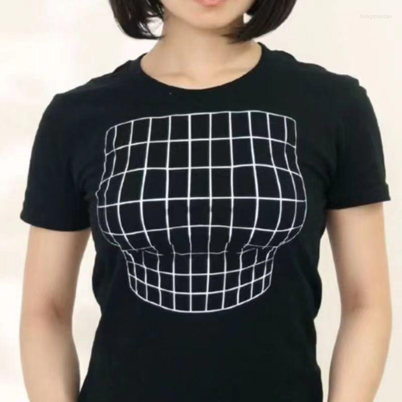 

Women's T Shirts Magnified Chest Optical Illusion Women Shirt Funny 3D Printed Big Boobs T-Shirt Femme Harajuku Tshirt Goth Black Tops, White