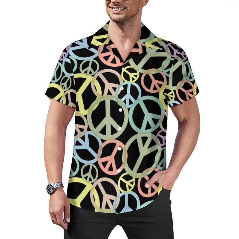 

Men' Casual Shirts Colorful Peace Beach Shirt Retro Sign Print Hawaii Men Trendy Blouses Short-Sleeve Design Top 3XL 4XL, Style-13