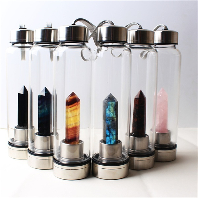 

Natural 500ML Crystal Water Bottle Quartz Gem Stick Cup Energy Wellness Direct Drinking Gift, Customize